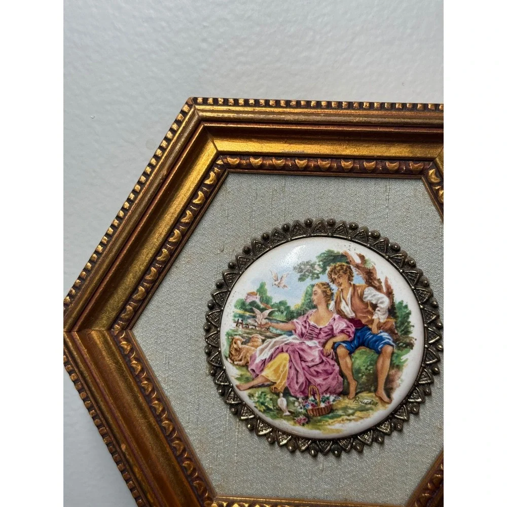 Vintage French Provincial Boucher Rococo Style Wall Hanging Porcelain Plaque